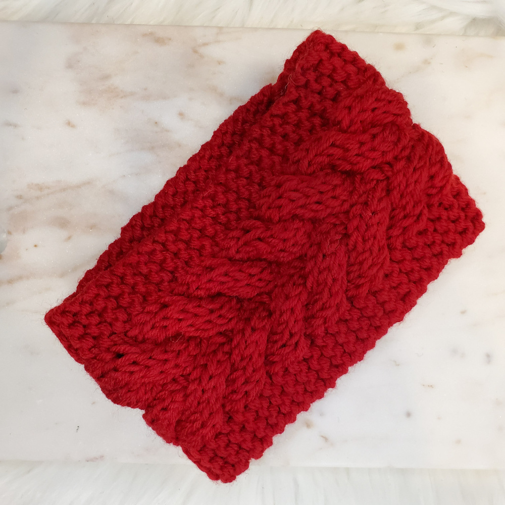 Dark Red Cable Knit Headband Ear Warmer